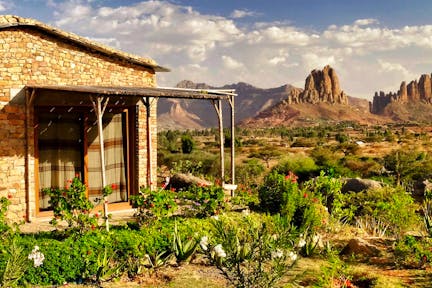 Korkor Lodge room with mountains in background